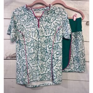 Lady Hogan Size MED Two Piece Golf Outfit Green White Pink So Cute! Preppy!